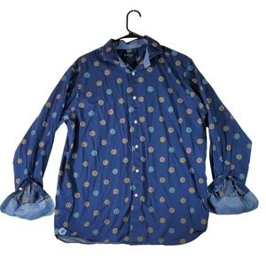 CREMIEUX CLASSICS Mens Navy Blue Sunburst Print Long Sleeve Button Up Shirt Sz L